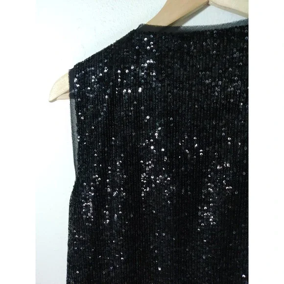 3/20 RACHEL Rachel Roy Black Glitter Sleeveless Keyhole Neck Shift Mini Dress XS - Picture 9 of 10